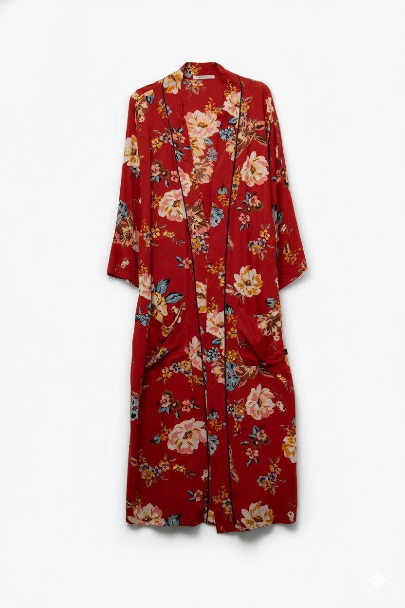 Q2 long Red Floral Kimono