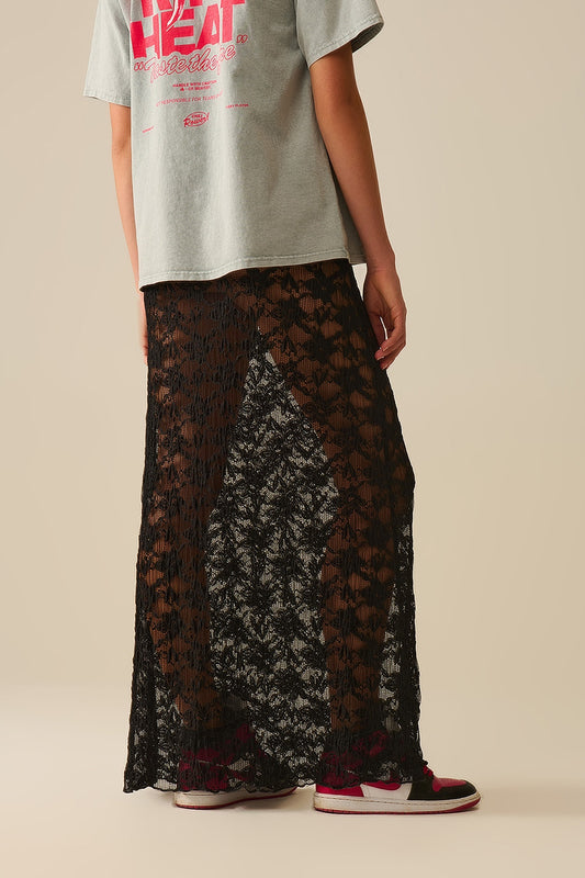 Long Sheer Black Bohemian Style Skirt