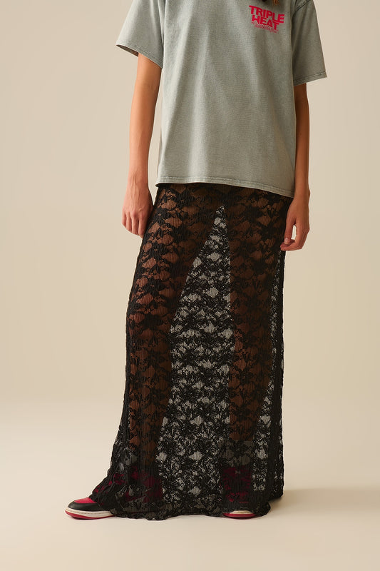 Q2 Long Sheer Black Bohemian Style Skirt