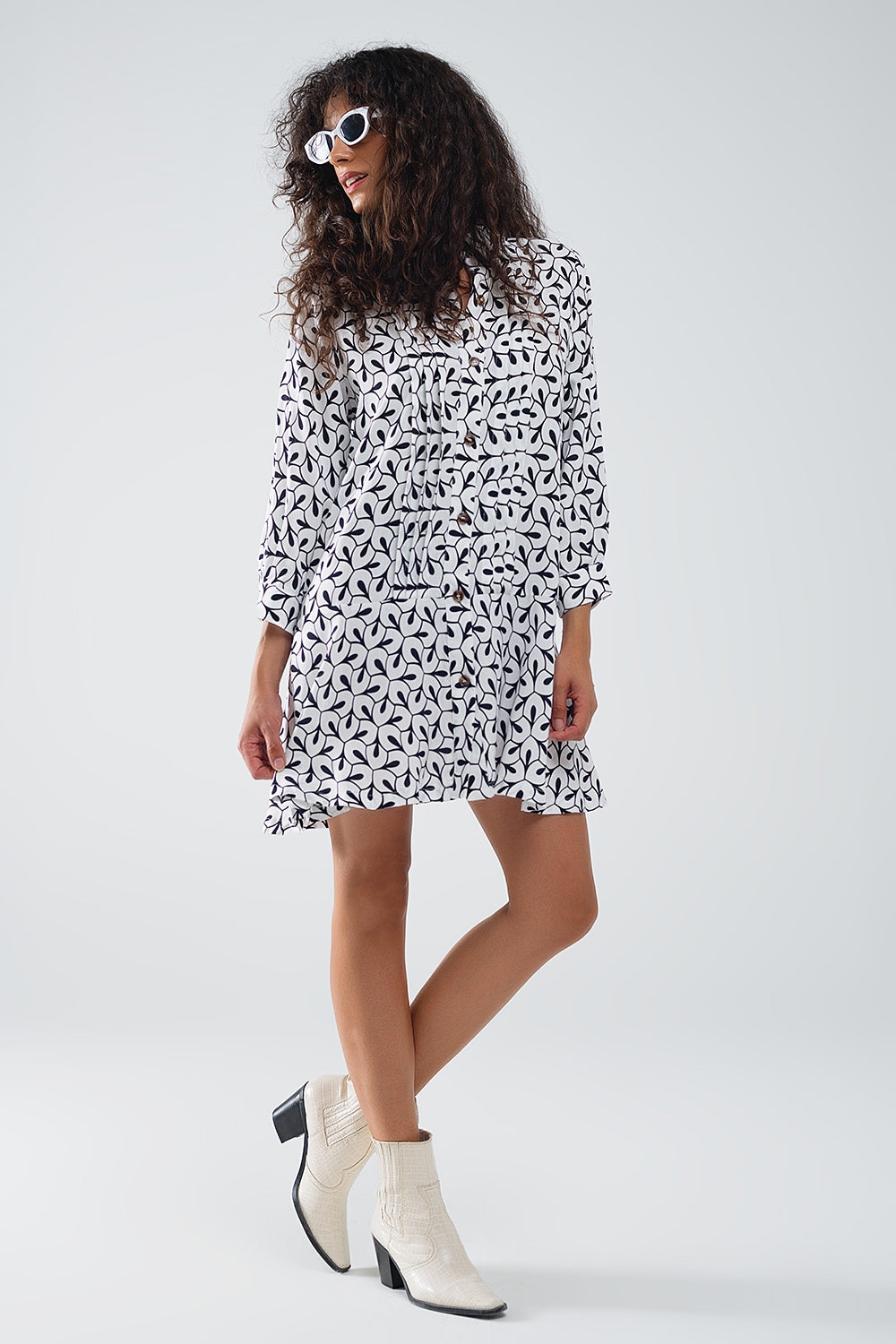 Lange mouwen polokraagjurk met abstracte print