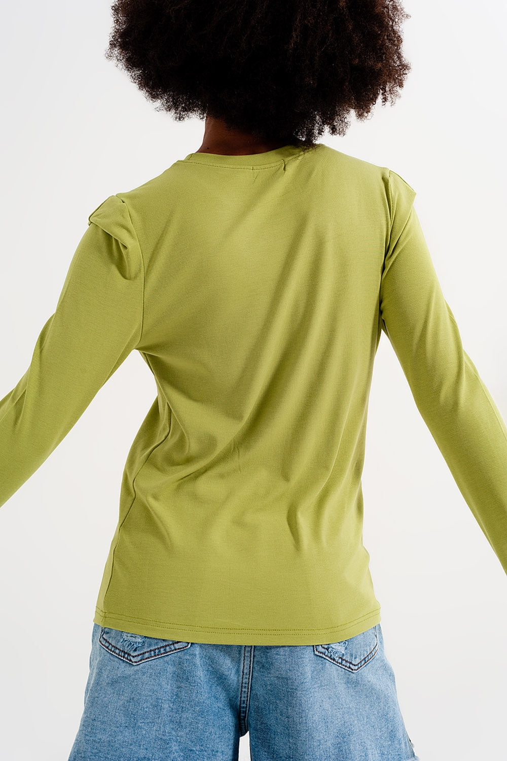 Top met lange mouwen en schouderdetail in groen