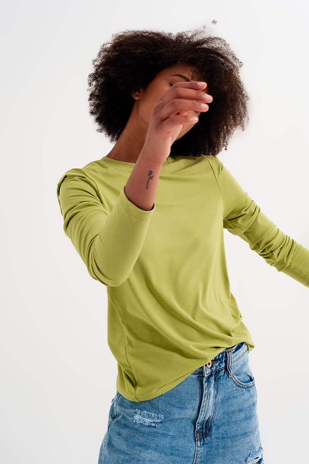 Top met lange mouwen en schouderdetail in groen