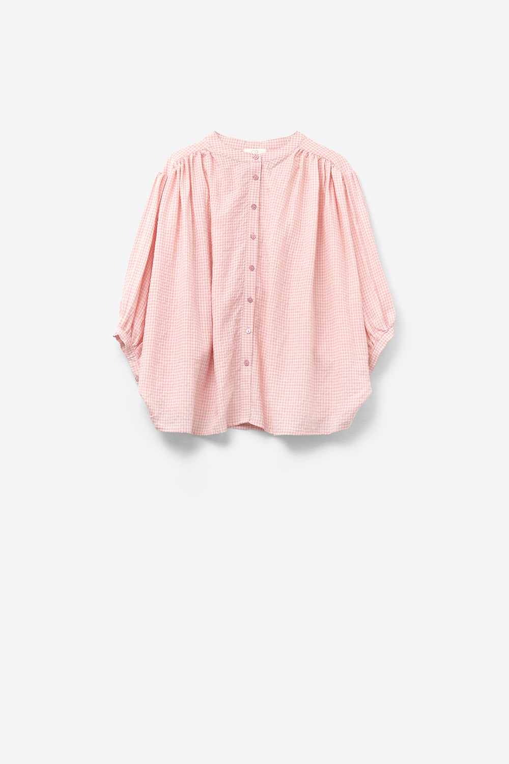 Q2 loose light pink gingham blouse
