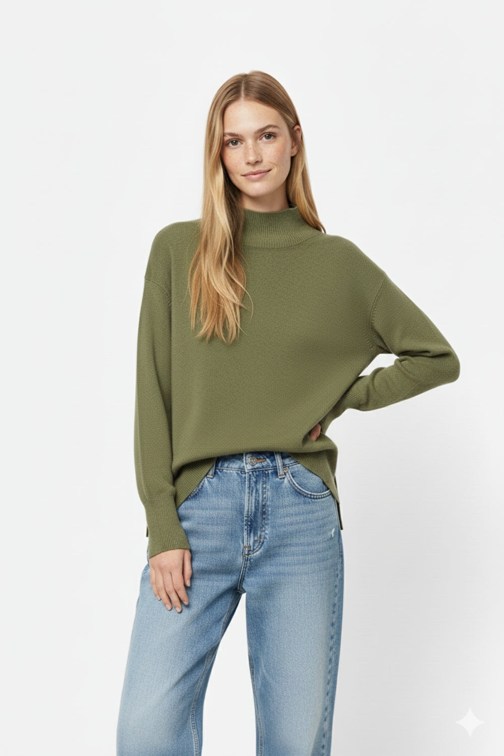 Losse militairgroene trui met open rugdetail