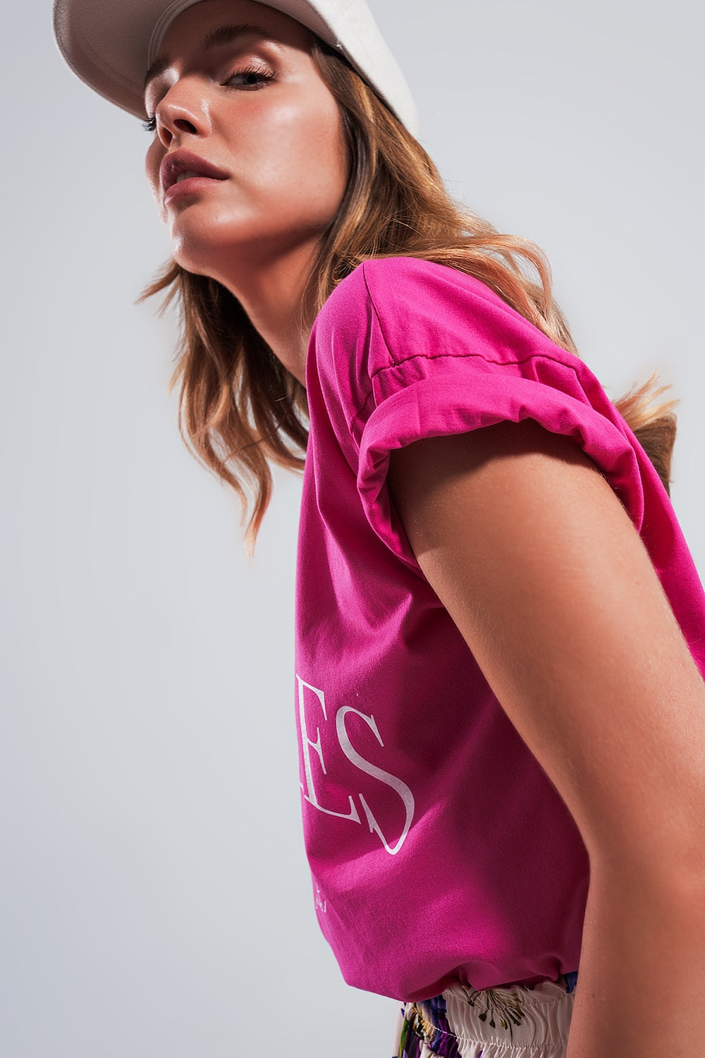 T-shirt com slogan Los Angeles em fúcsia