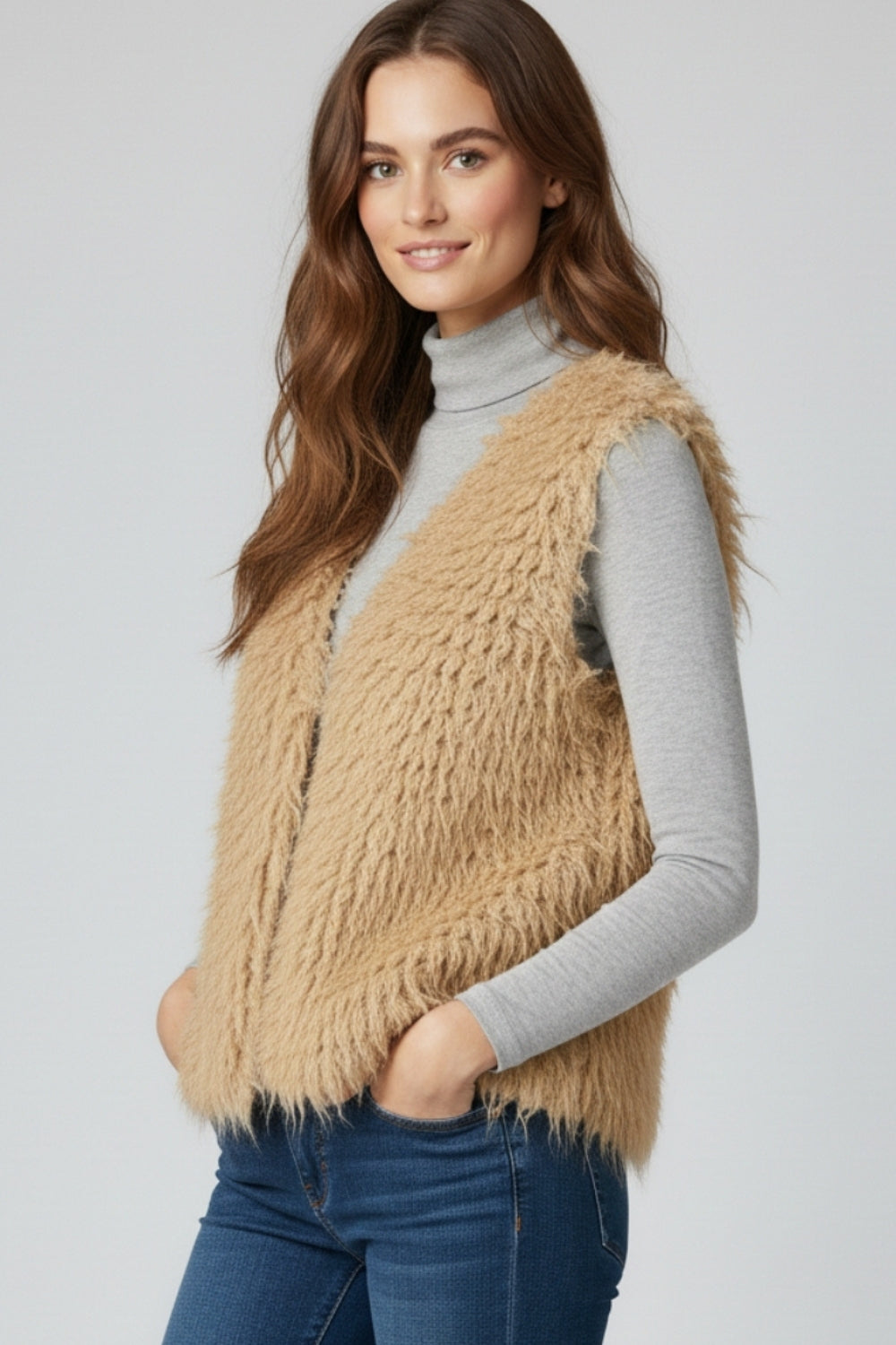 Luxe vest met beige langharige textuur