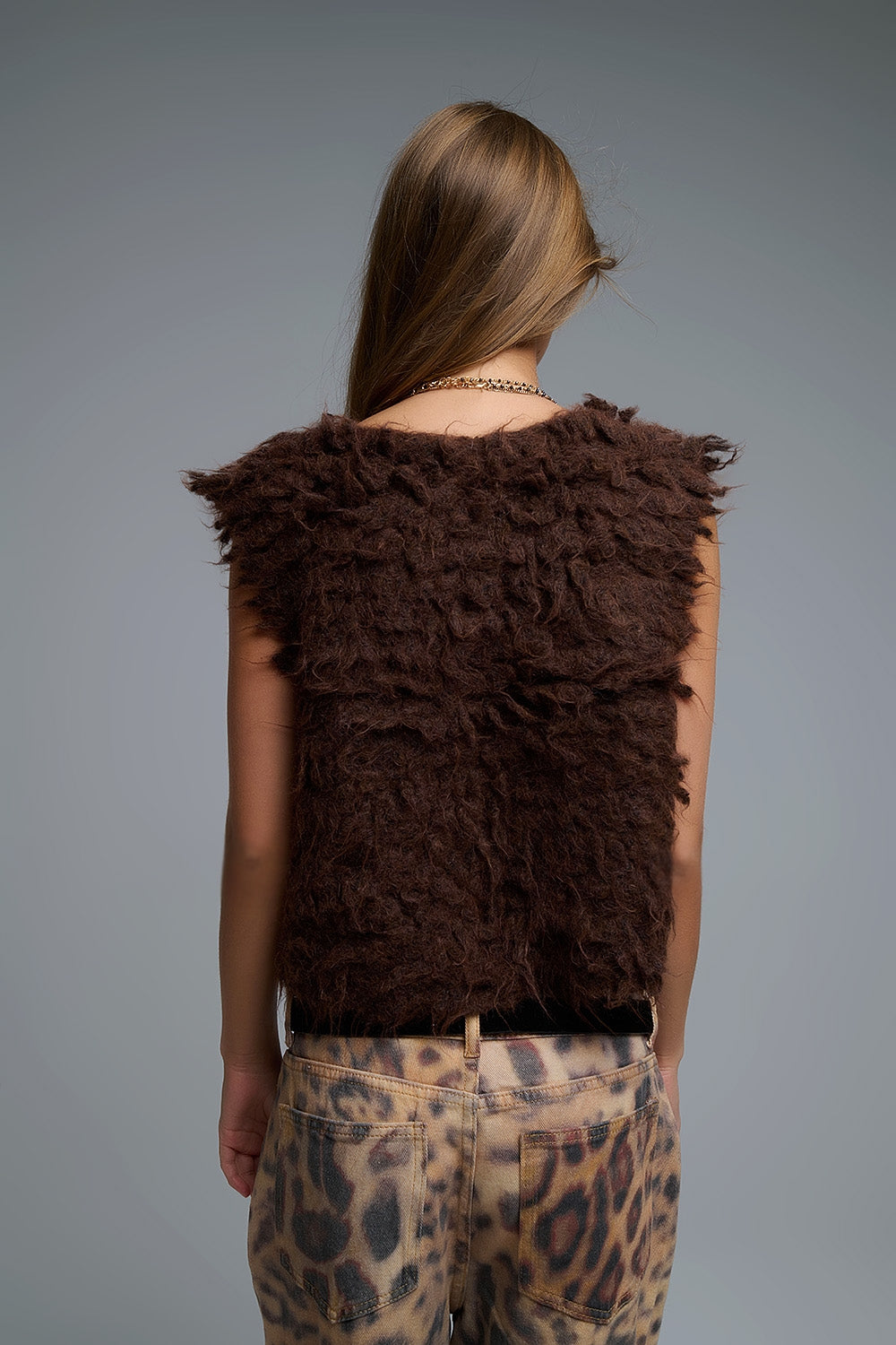 Luxe vest met bruine langharige textuur