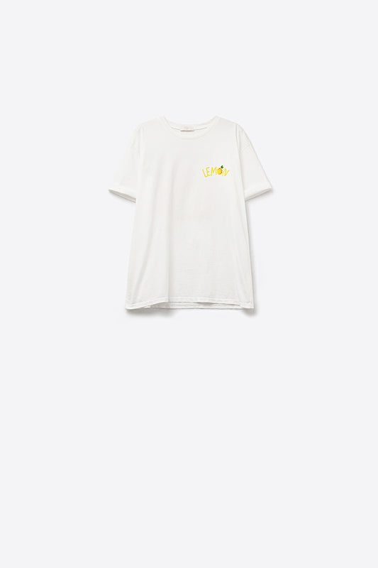 Q2 Made in Italy white t-shirt with Lemon graphic