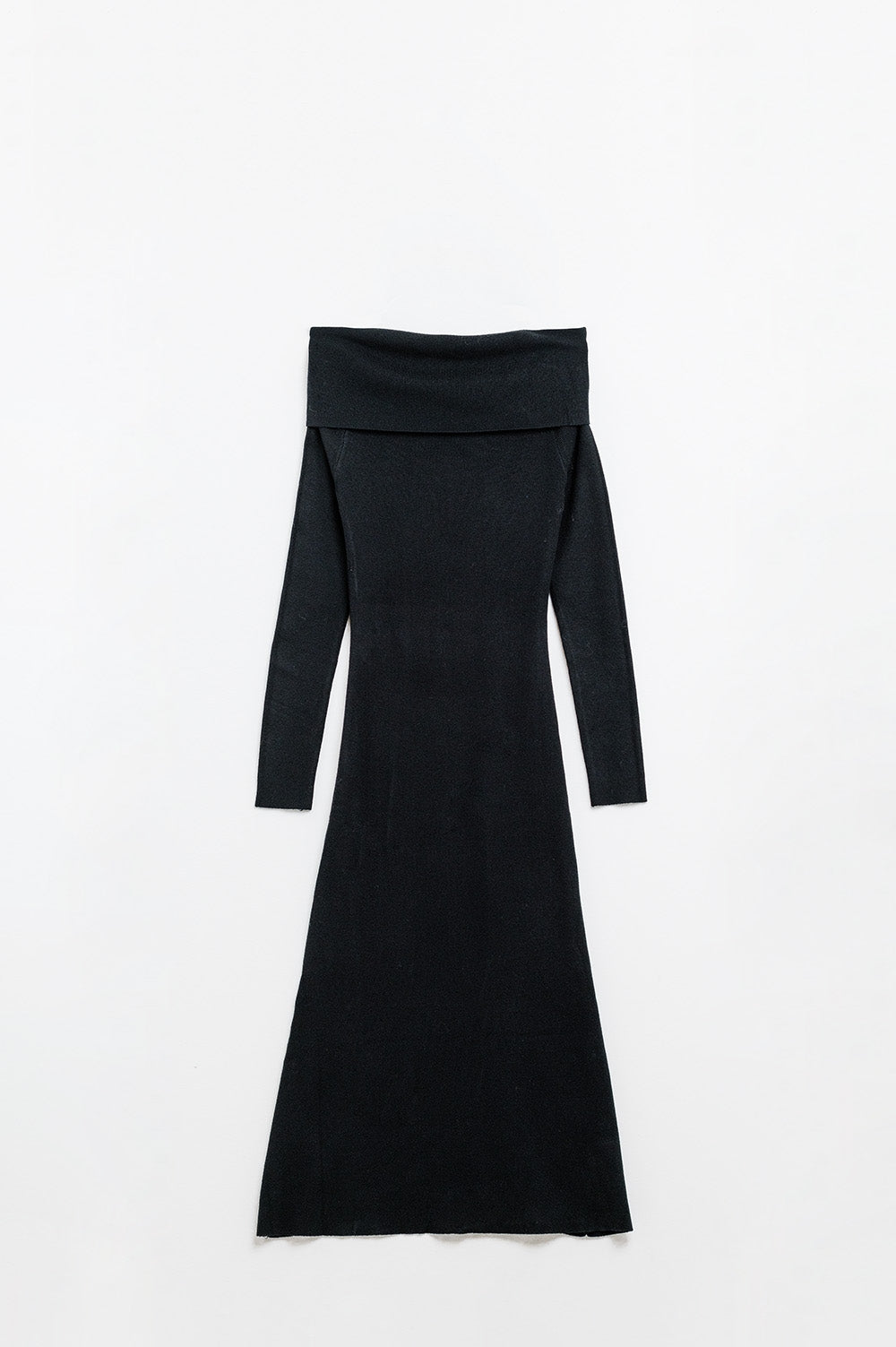 Q2 Maxi Knitted wide Bardot Dress in black