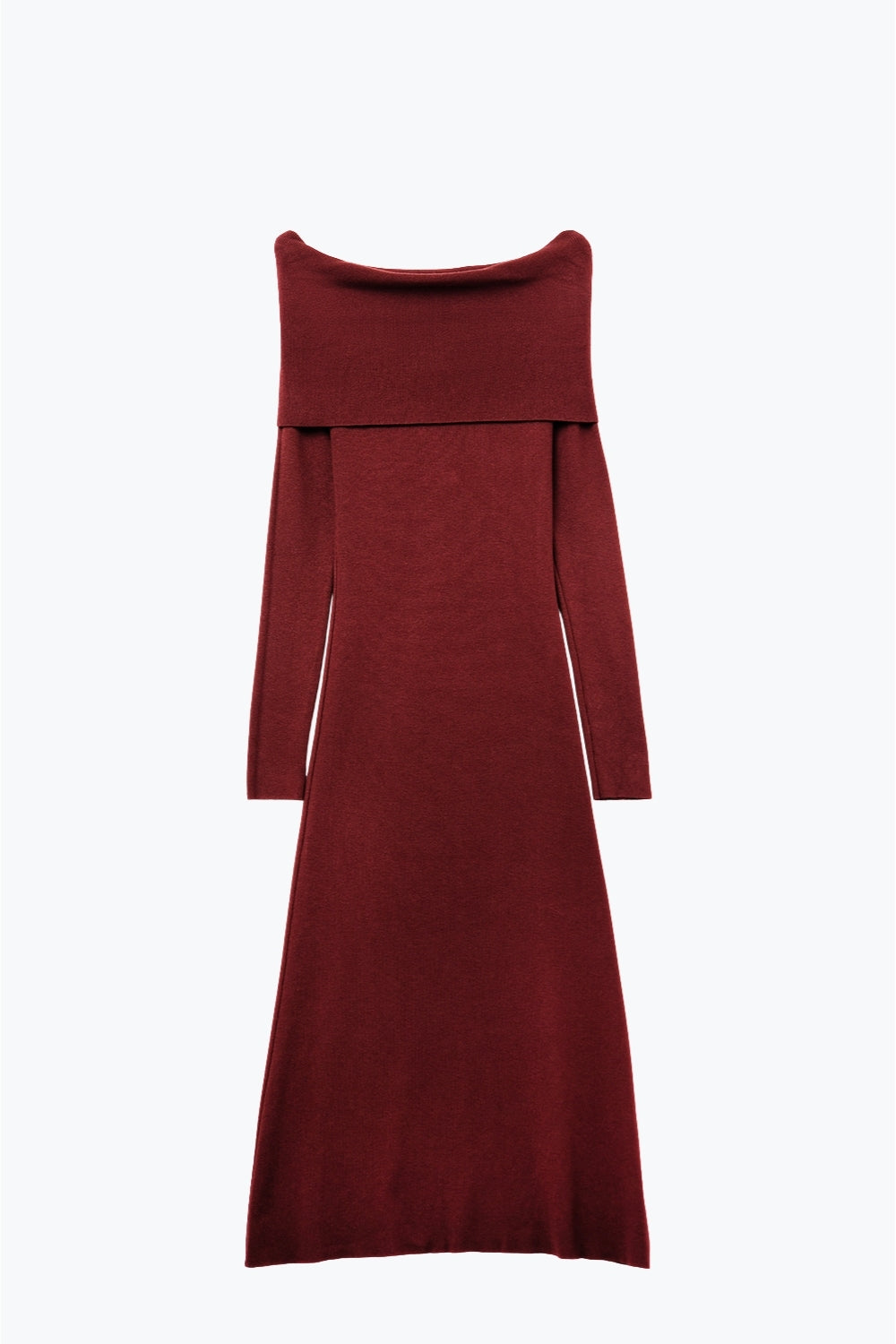 Q2 Maxi Knitted wide Bardot Dress in burgundy