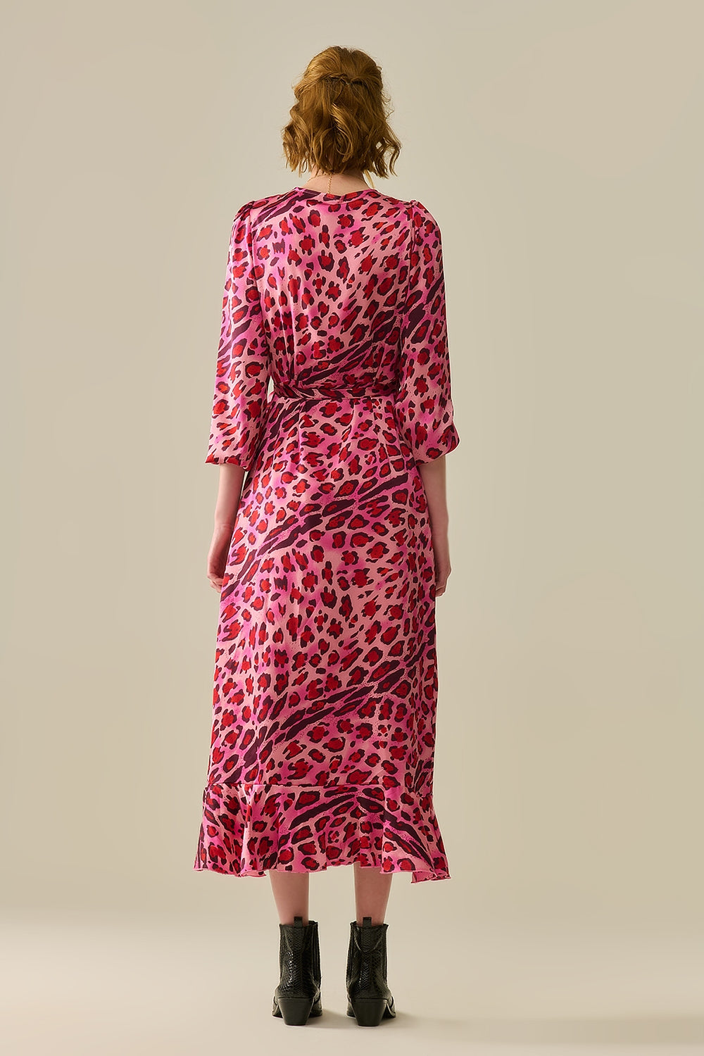 Maxi Wrap Dress in Satin Fuchsia Leopard Print