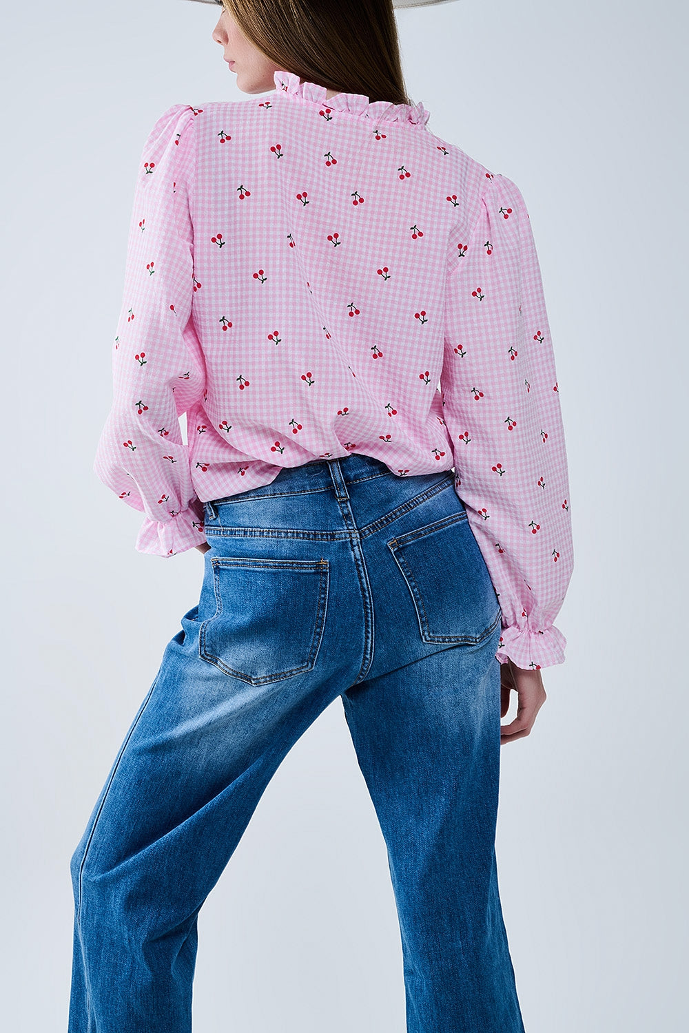 medium wash straight fit on cuffed hem jeans