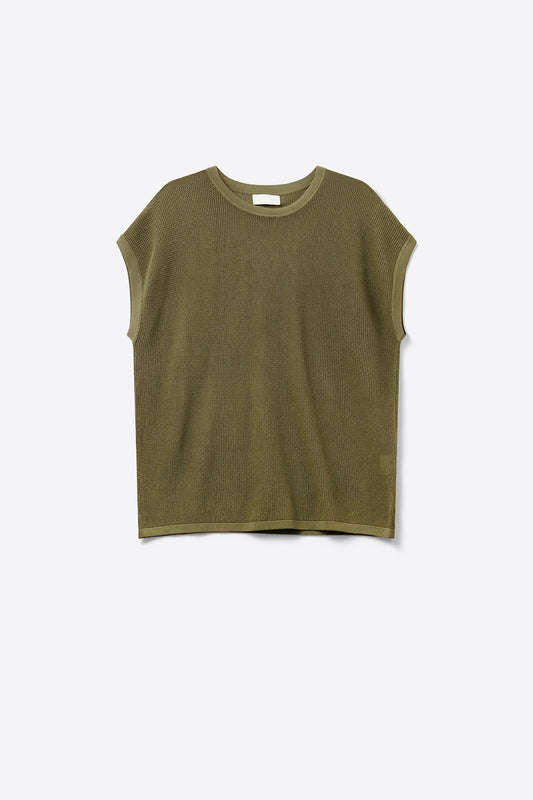 Q2 Mesh knit sweater in khaki color