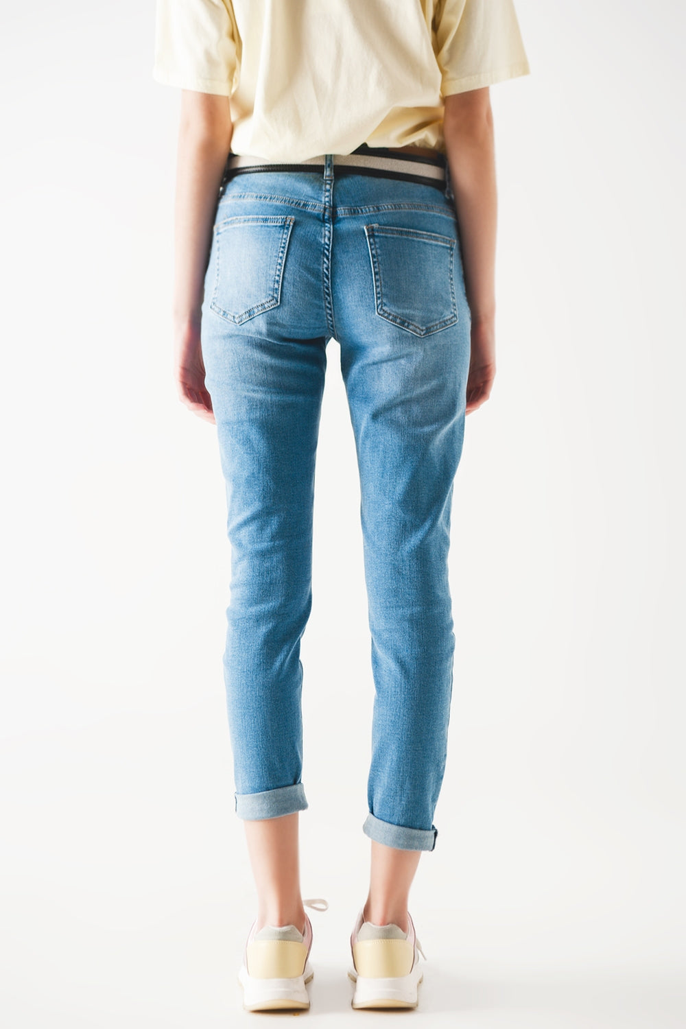 Mid blue rip straight jeans