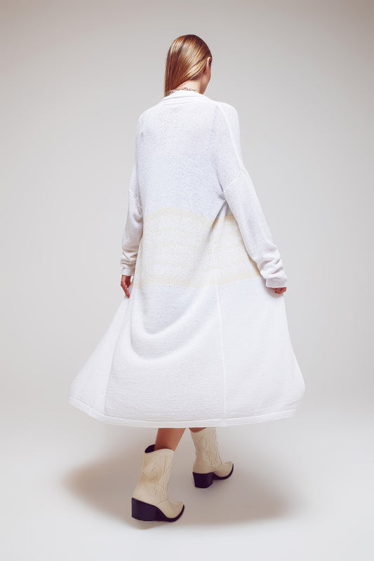 Midi Colourblock Cardigan in White