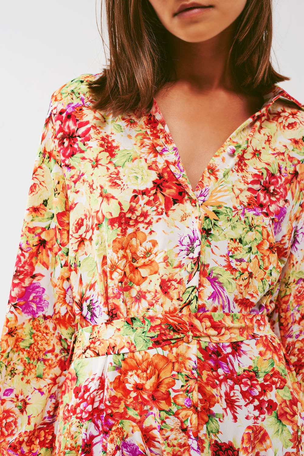 Mini Dress With Ruffles in Multicolor Floral Print