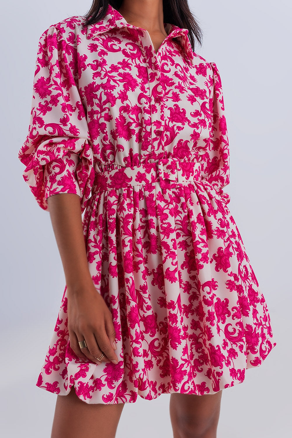 Mini smock dress in fuchsia vintage floral