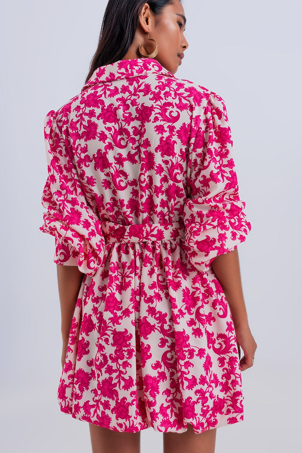 Mini smock dress in fuchsia vintage floral