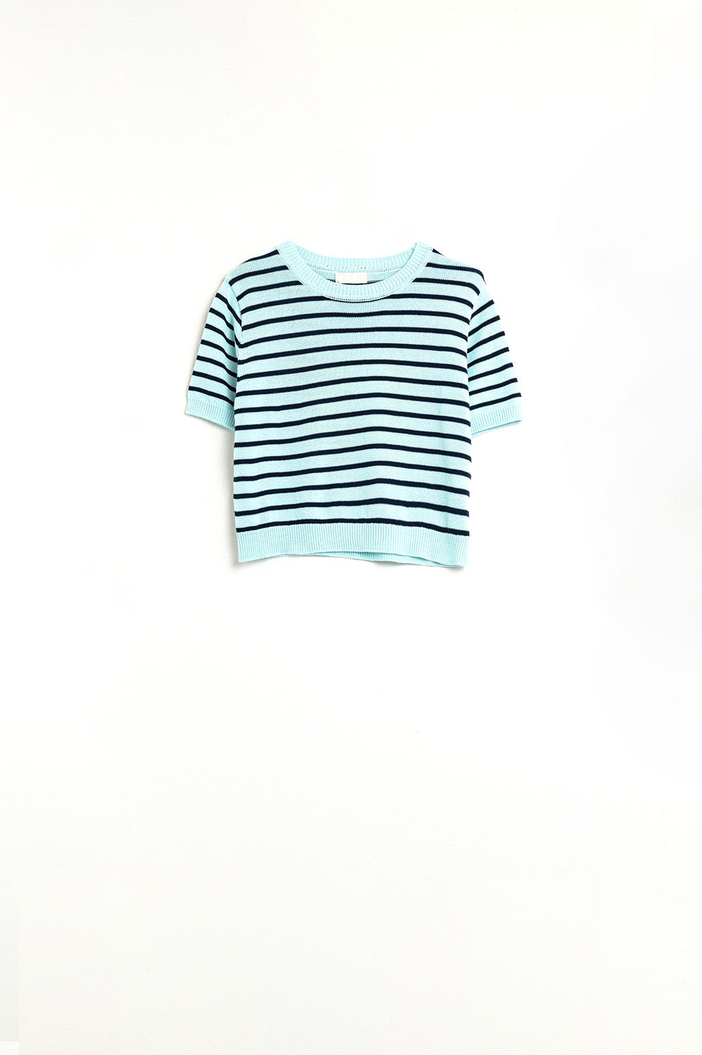 Mintgroene cropped trui met marineblauwe strepen