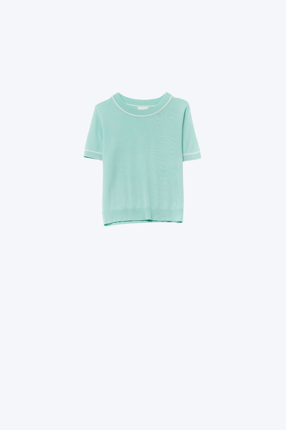 Q2 Mint Green Short Sleeve Knit Top with White Contrast Trims
