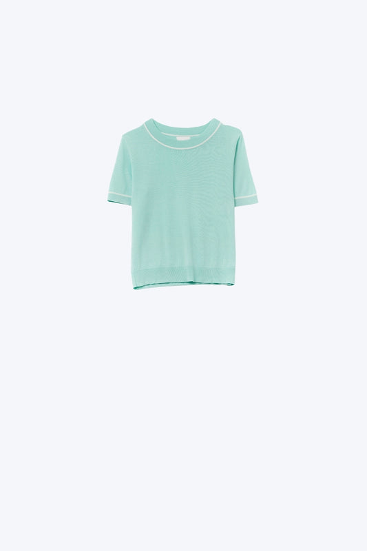 Q2 Mint Green Short Sleeve Knit Top with White Contrast Trims