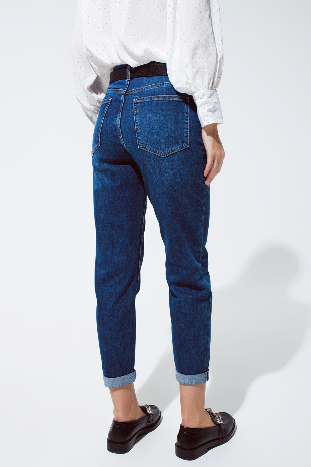 Mum Jeans in Medium Wash With Folded Hem