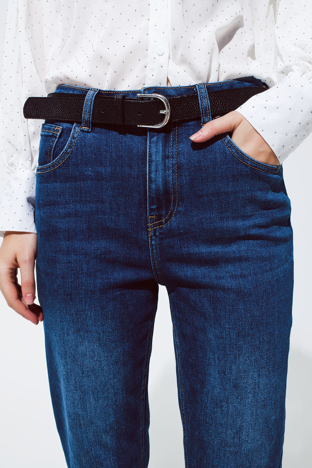 Mum Jeans in Medium Wash With Folded Hem