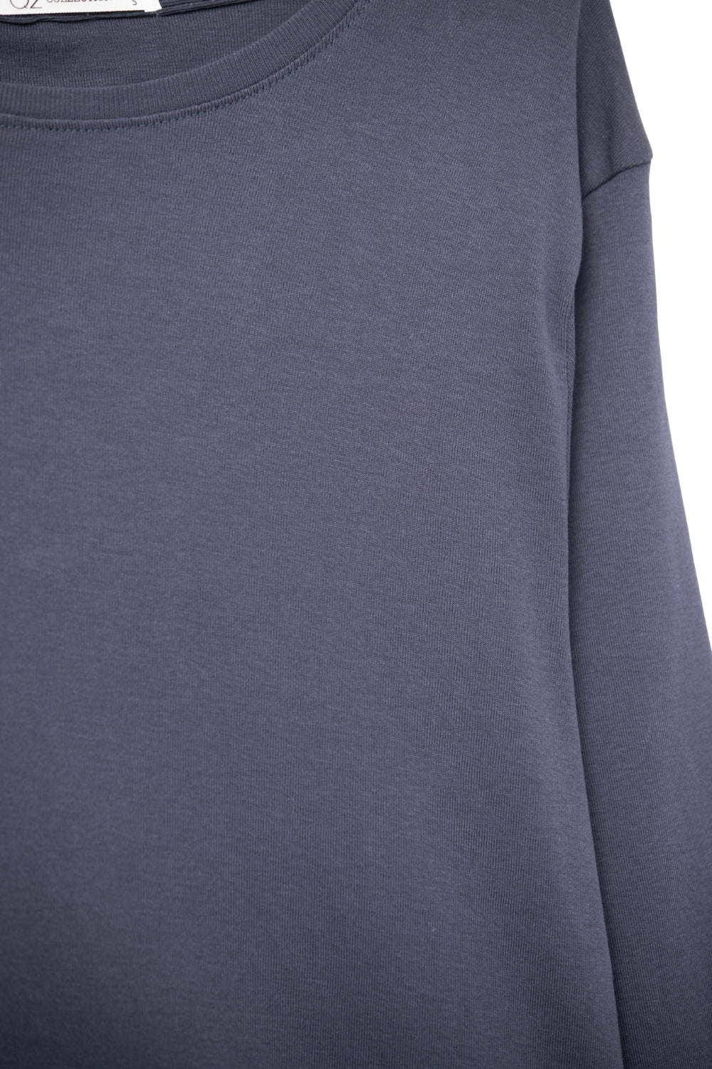 Navy Blue Long-Sleeve T-Shirt with Wide Crew Neck