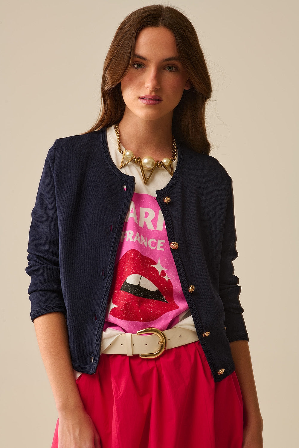 Navy Cardigan with Gold Buttons