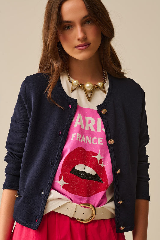 Q2 Navy Cardigan with Gold Buttons