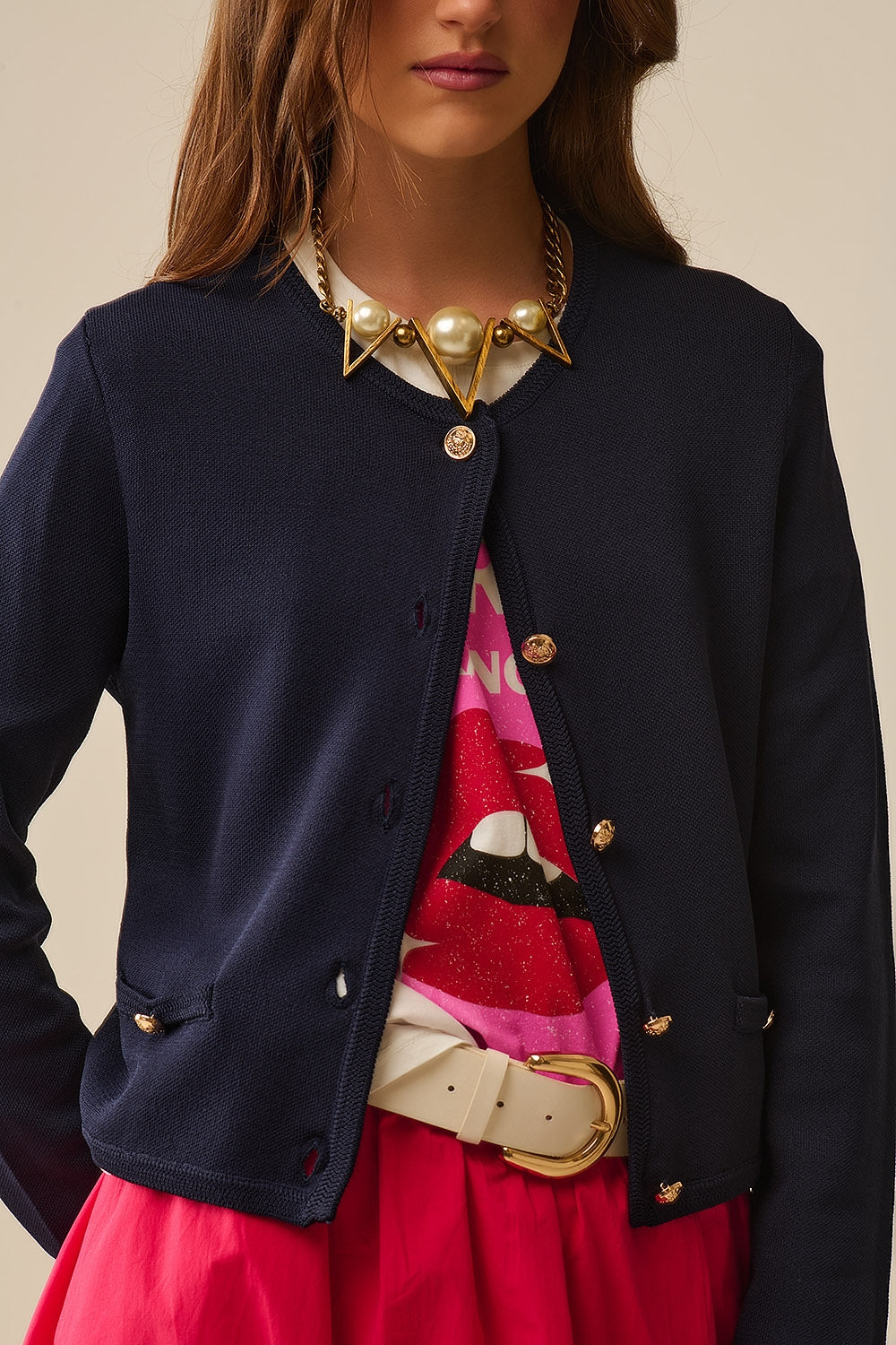 Navy Cardigan with Gold Buttons