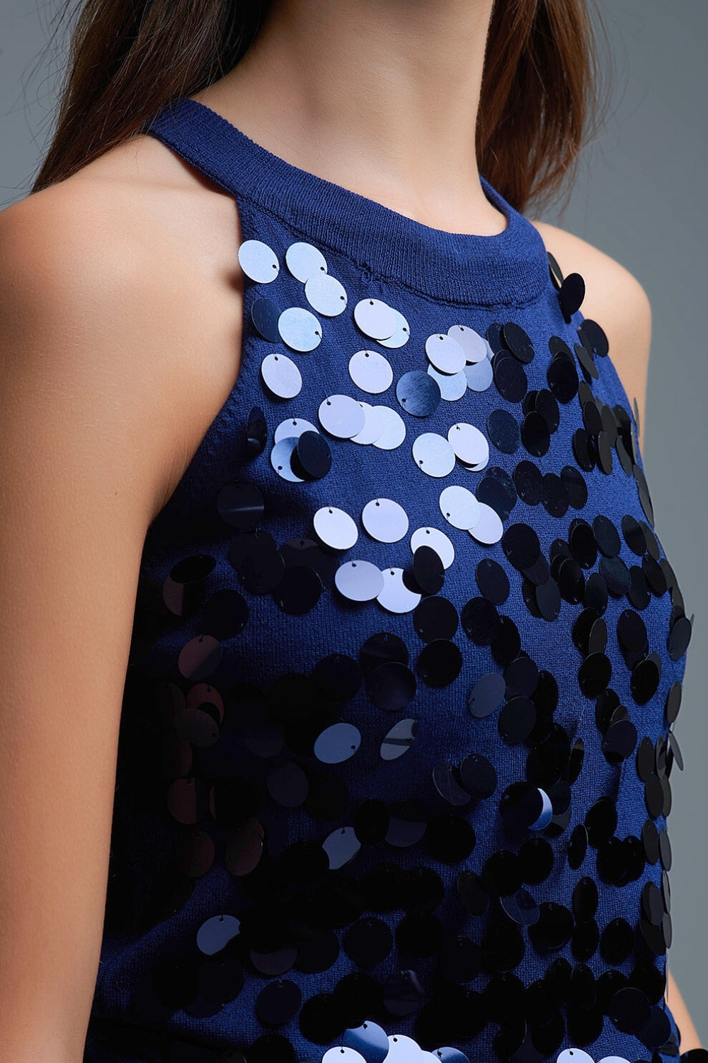 Marineblauwe gebreide top met paillettendetail