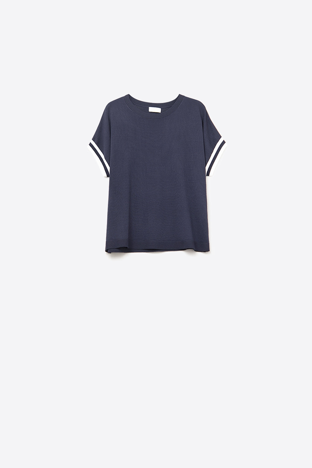 Q2 Navy Relaxed Sweater with White Contrast Detail