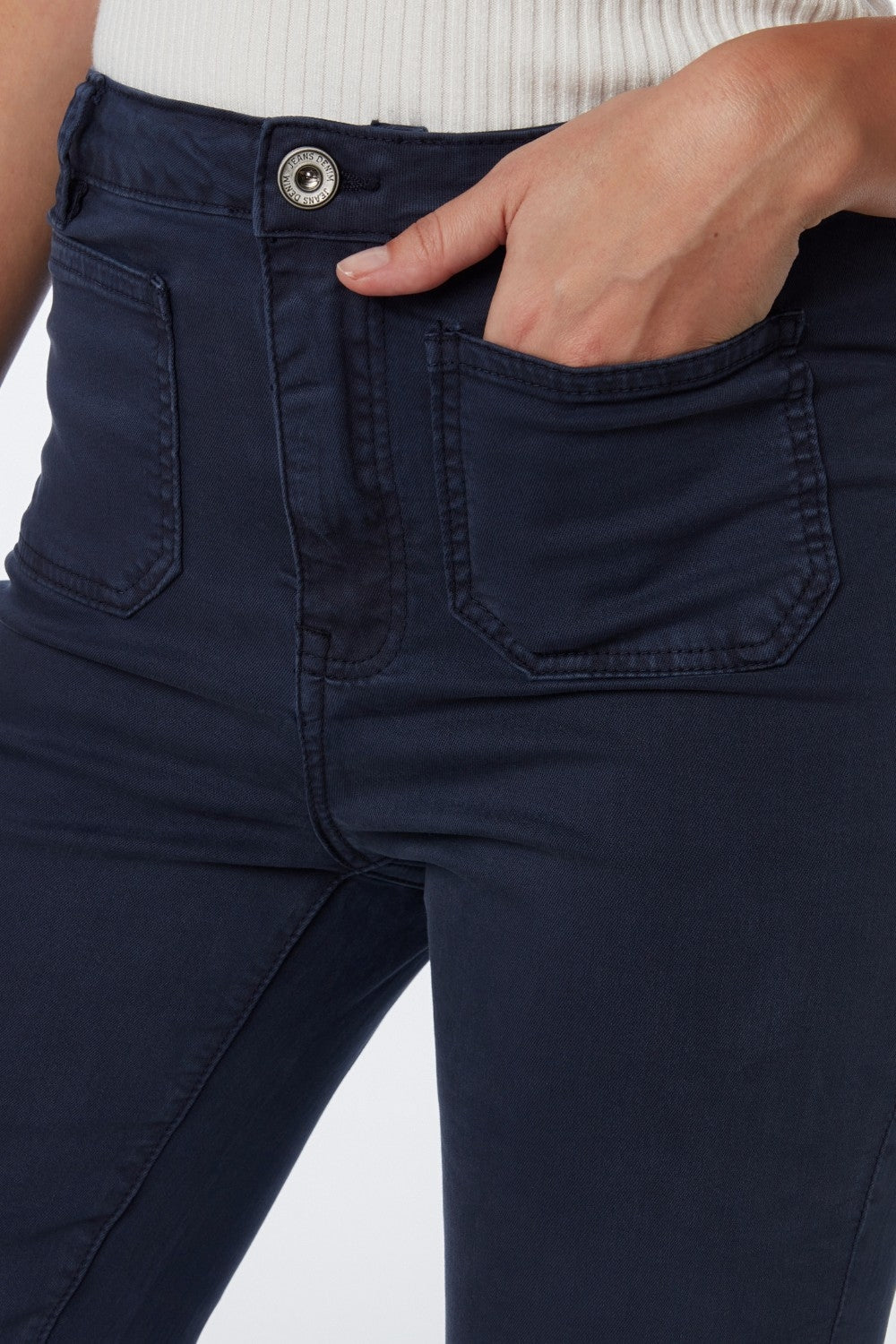 Calça de ganga Skinny Azul Marinho Flare com Detalhe de Bolso Frontal