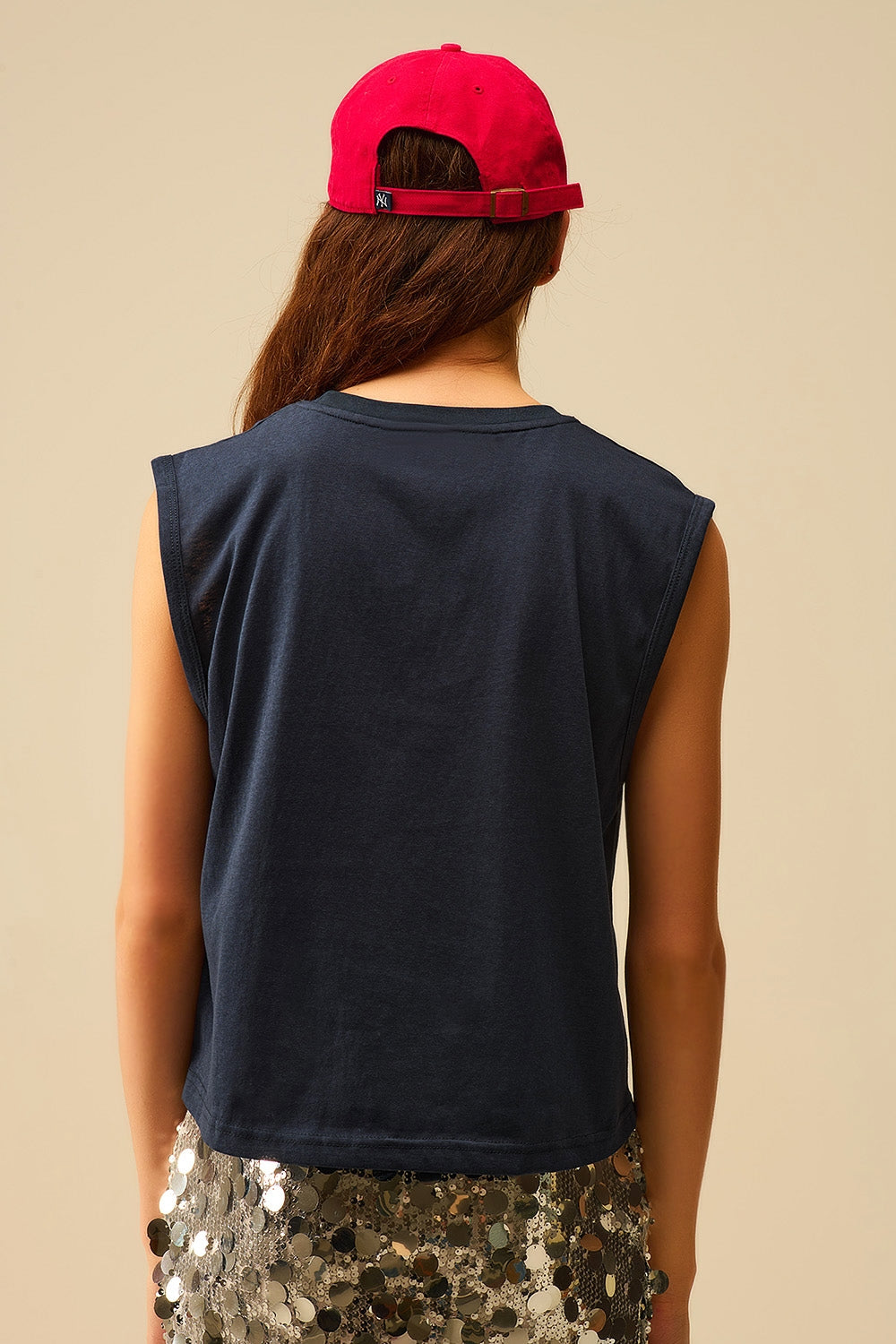 Navy Sleeveless cotton T-shirt