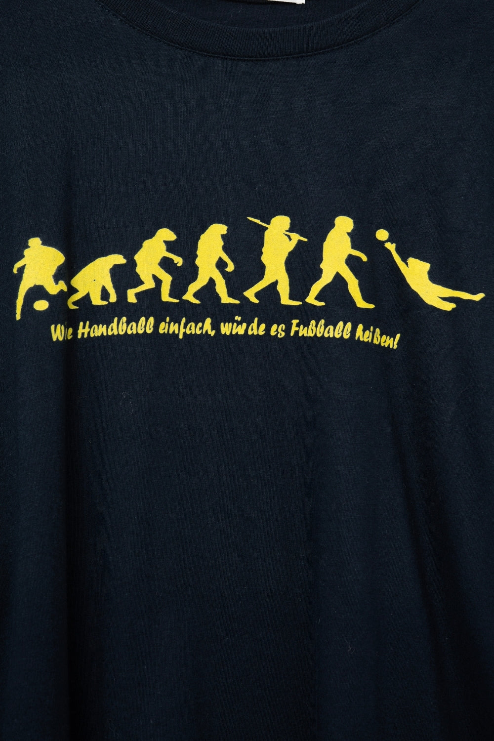 Navy T-Shirt with Yellow Text and Crew Neckline