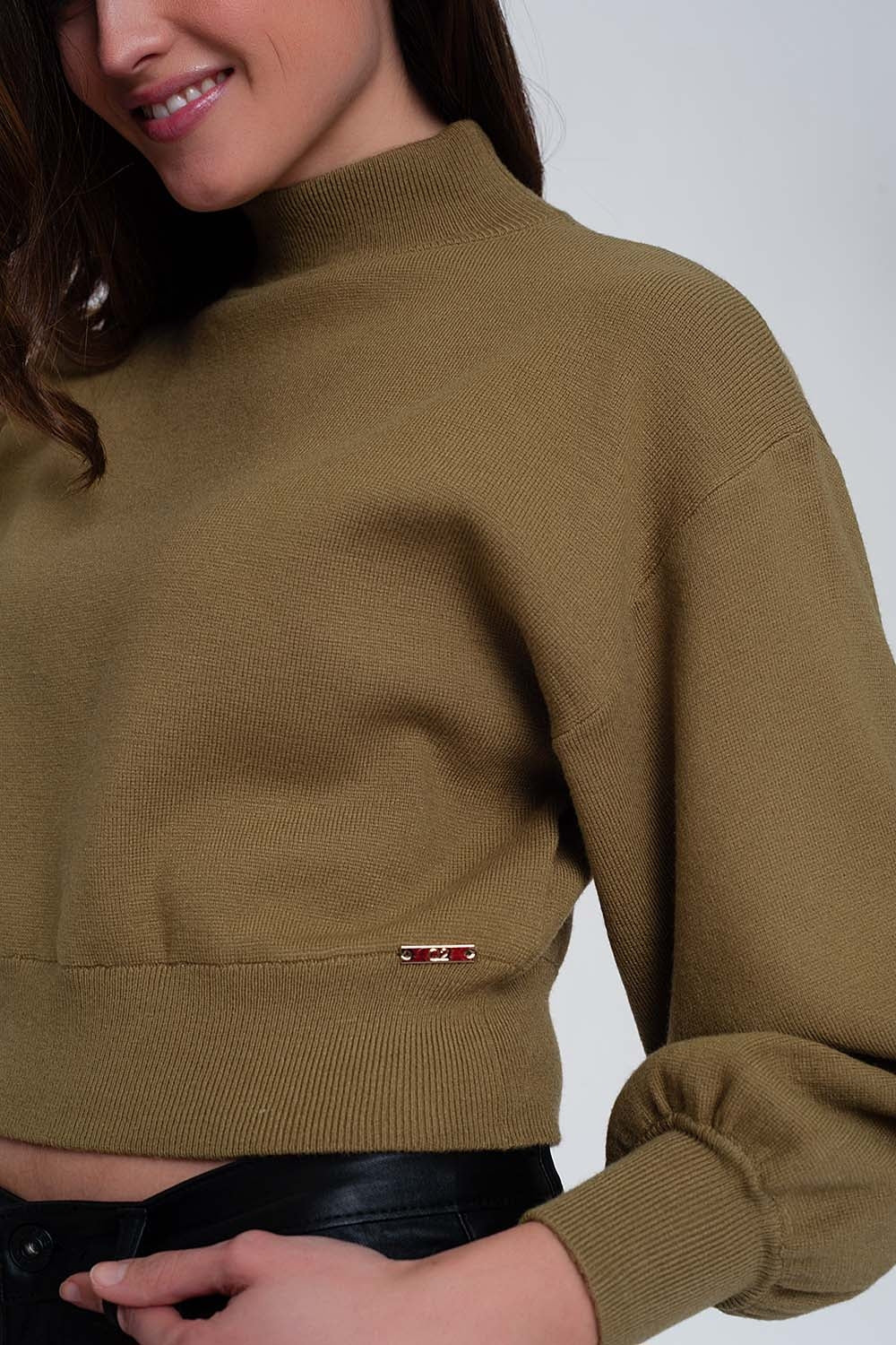 Cropped trui met nek in groen