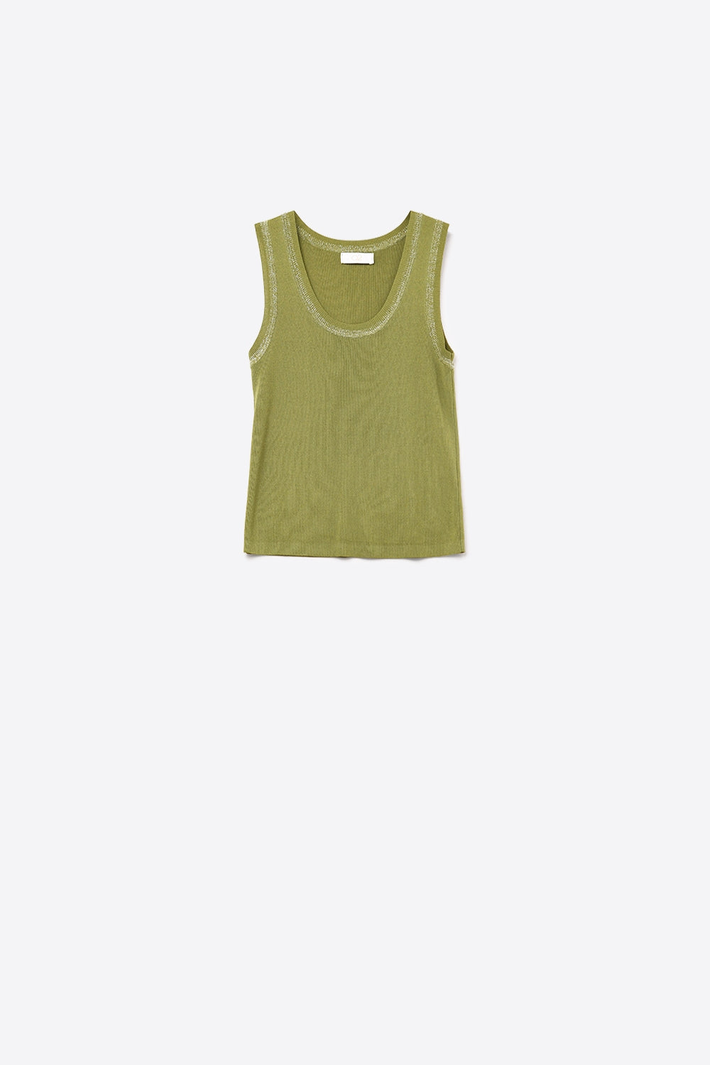 Q2 Olive Sleeveless Knit Top with Metallic Trim
