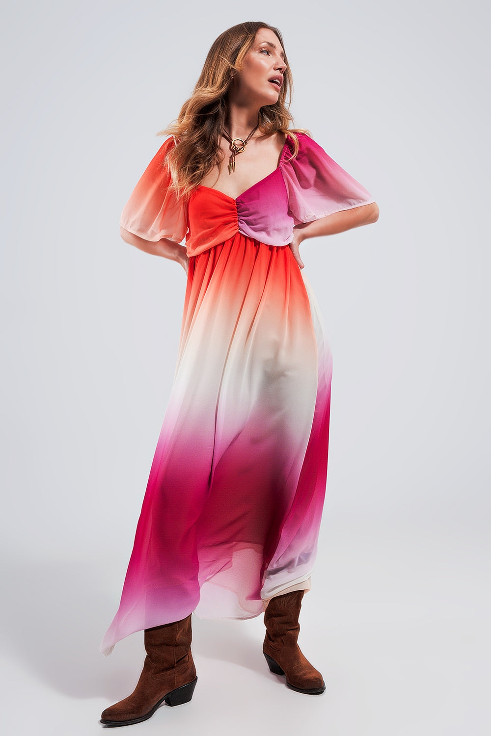 Ombre sweetheart maxi dress in fuchsia