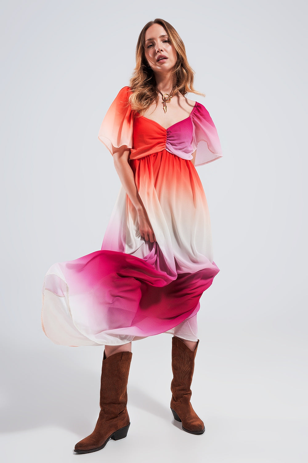 Ombre sweetheart maxi dress in fuchsia