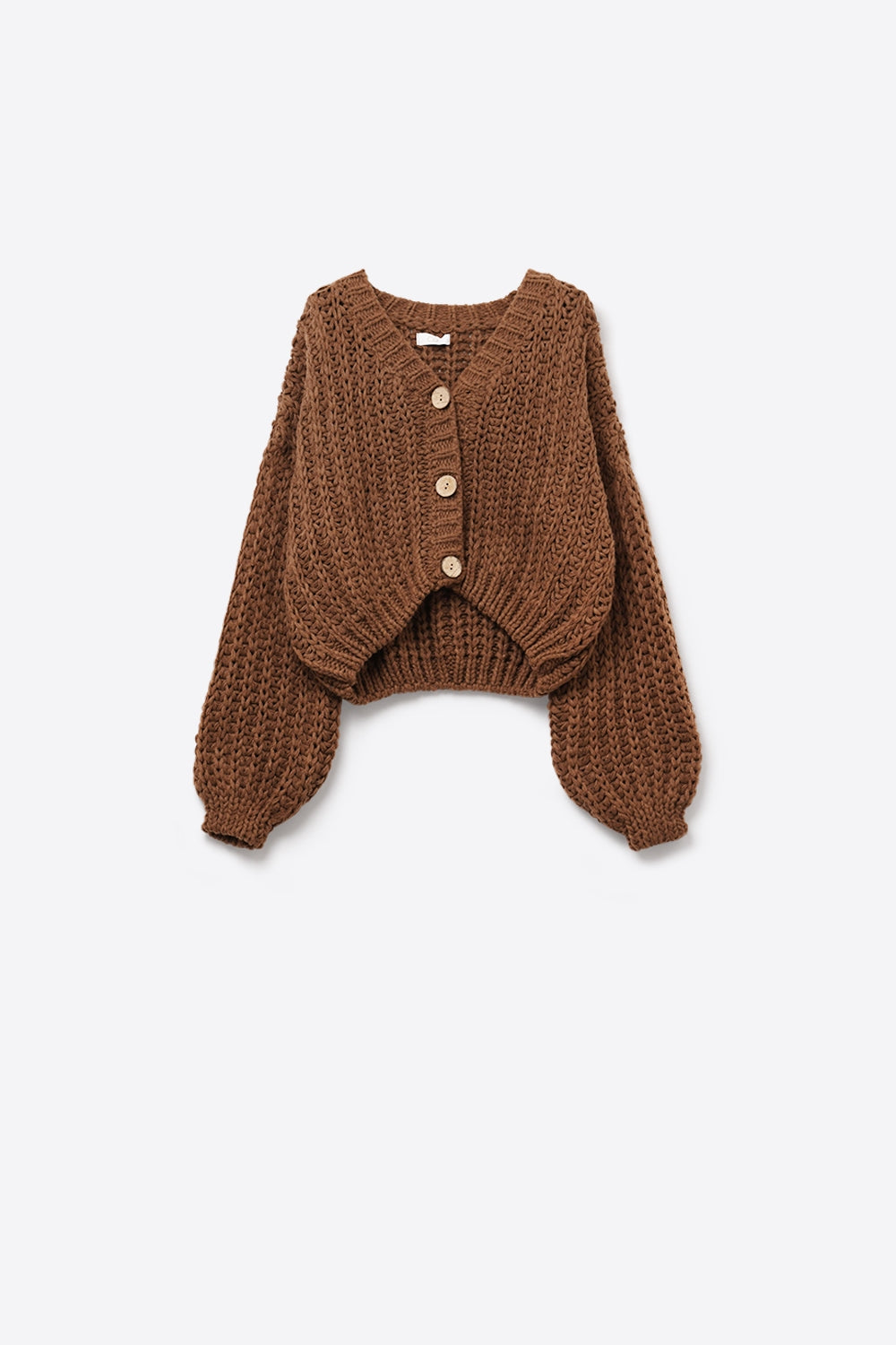 Open Knit Chunky Cardigan In Brown