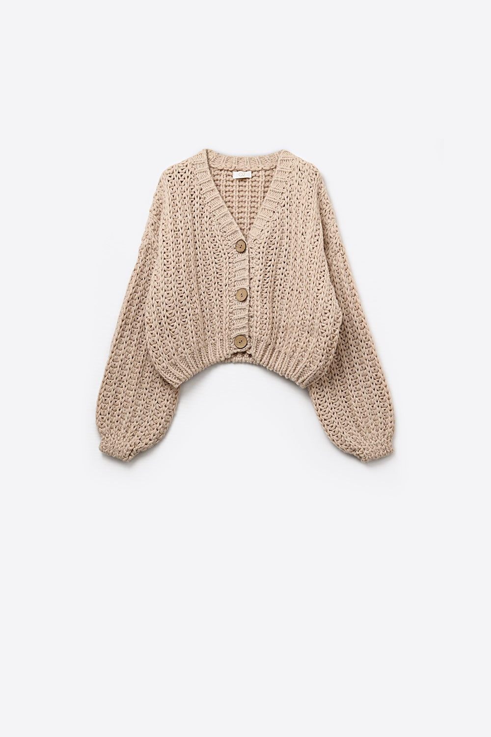 Open Knit Chunky Cardigan In dark beige