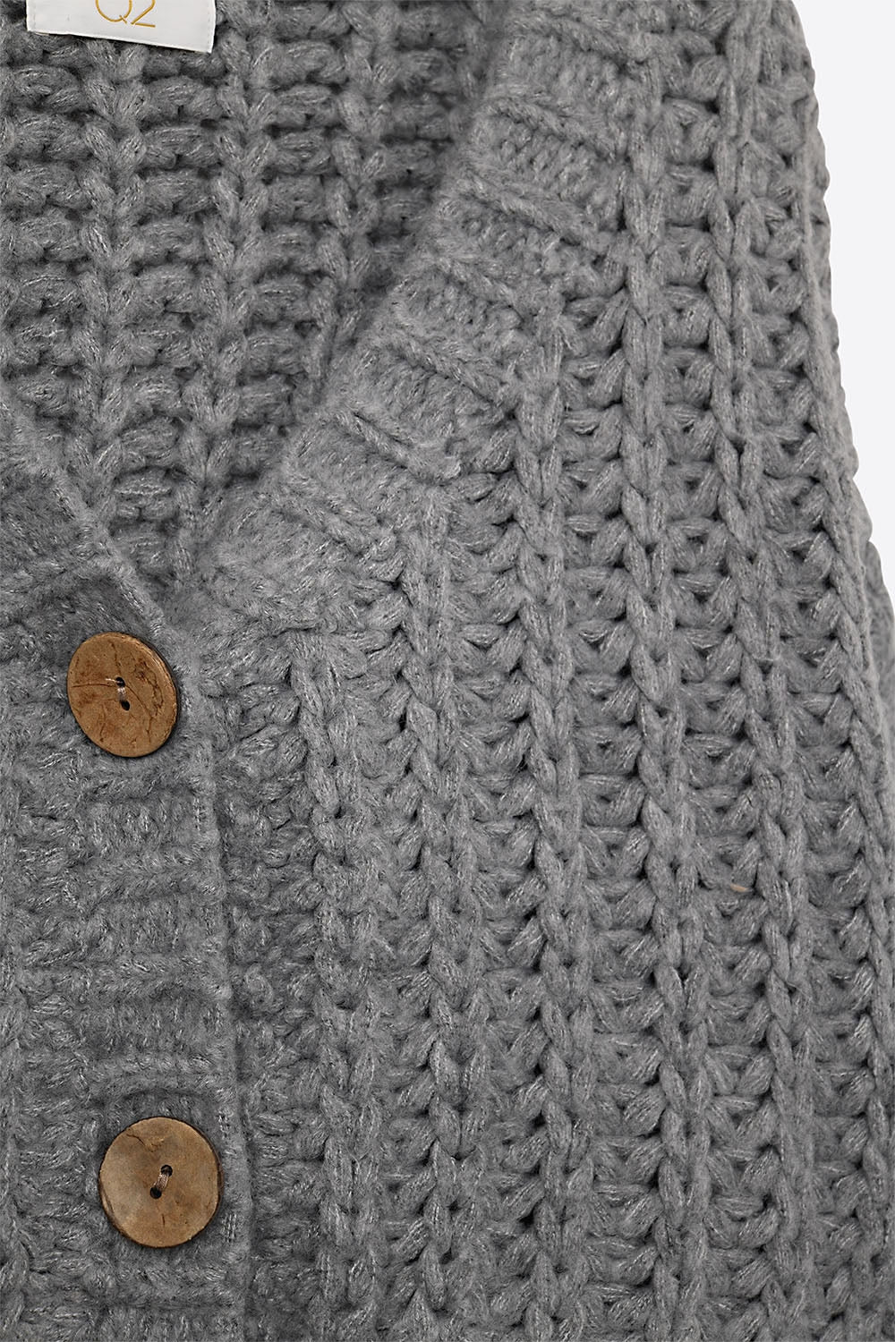 Open Knit Chunky Cardigan In grey with buttons