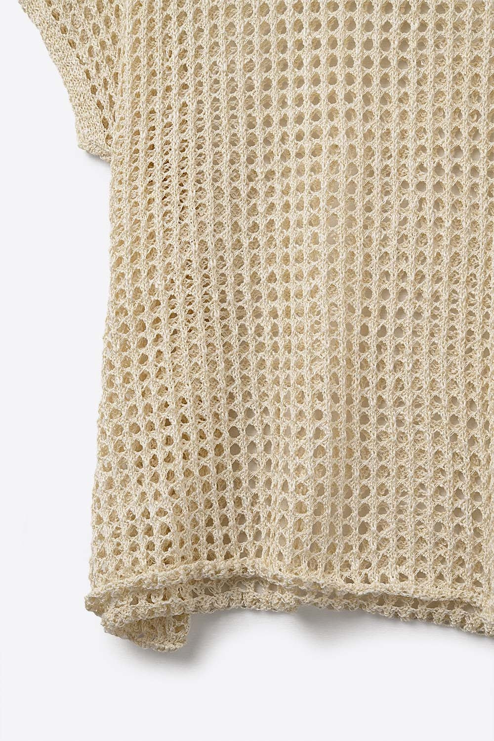 Open gebreide gehaakte top met verlaagde mouwen in beige