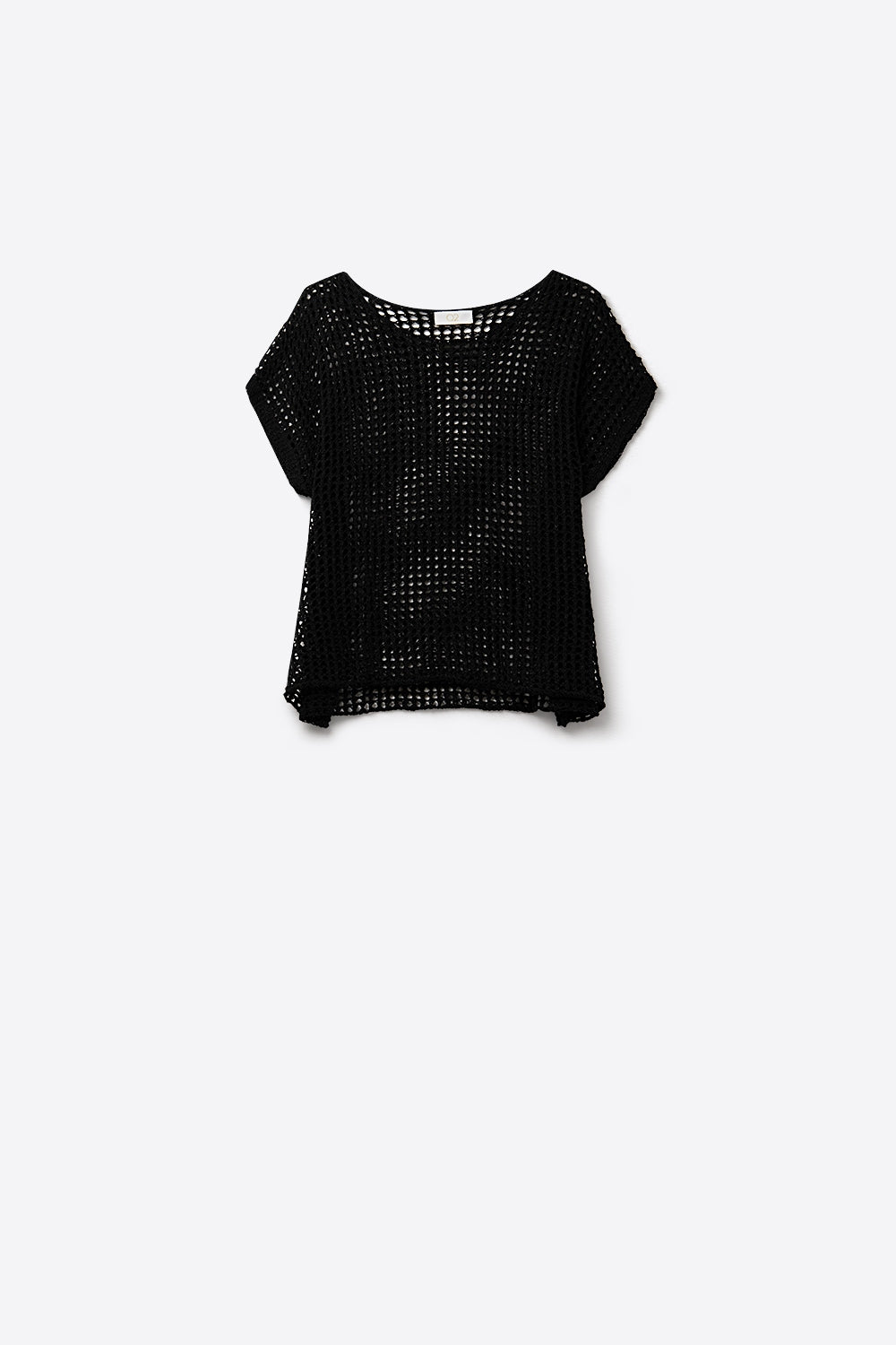 Q2 Open Knit Crochet dropped Sleeved Top in black
