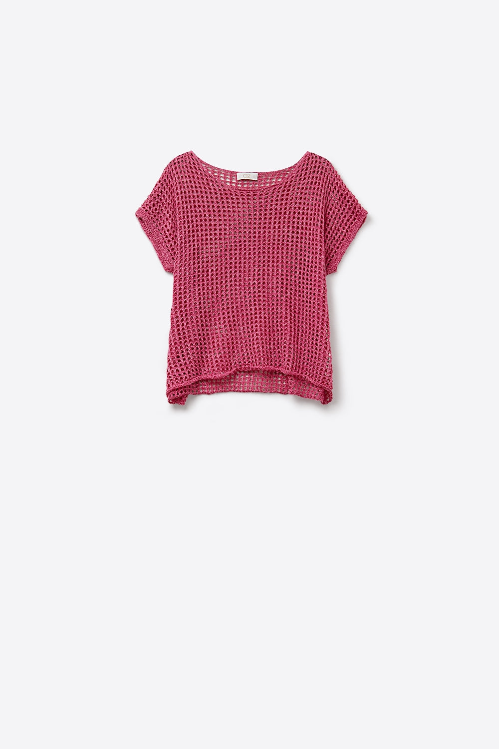 Q2 Open Knit Crochet dropped Sleeved Top in Fuschia