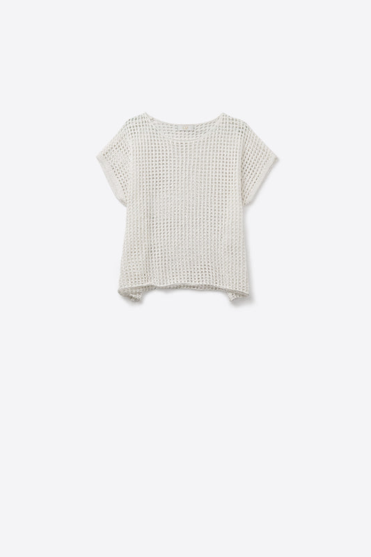 Q2 Open Knit Crochet dropped Sleeved Top in white