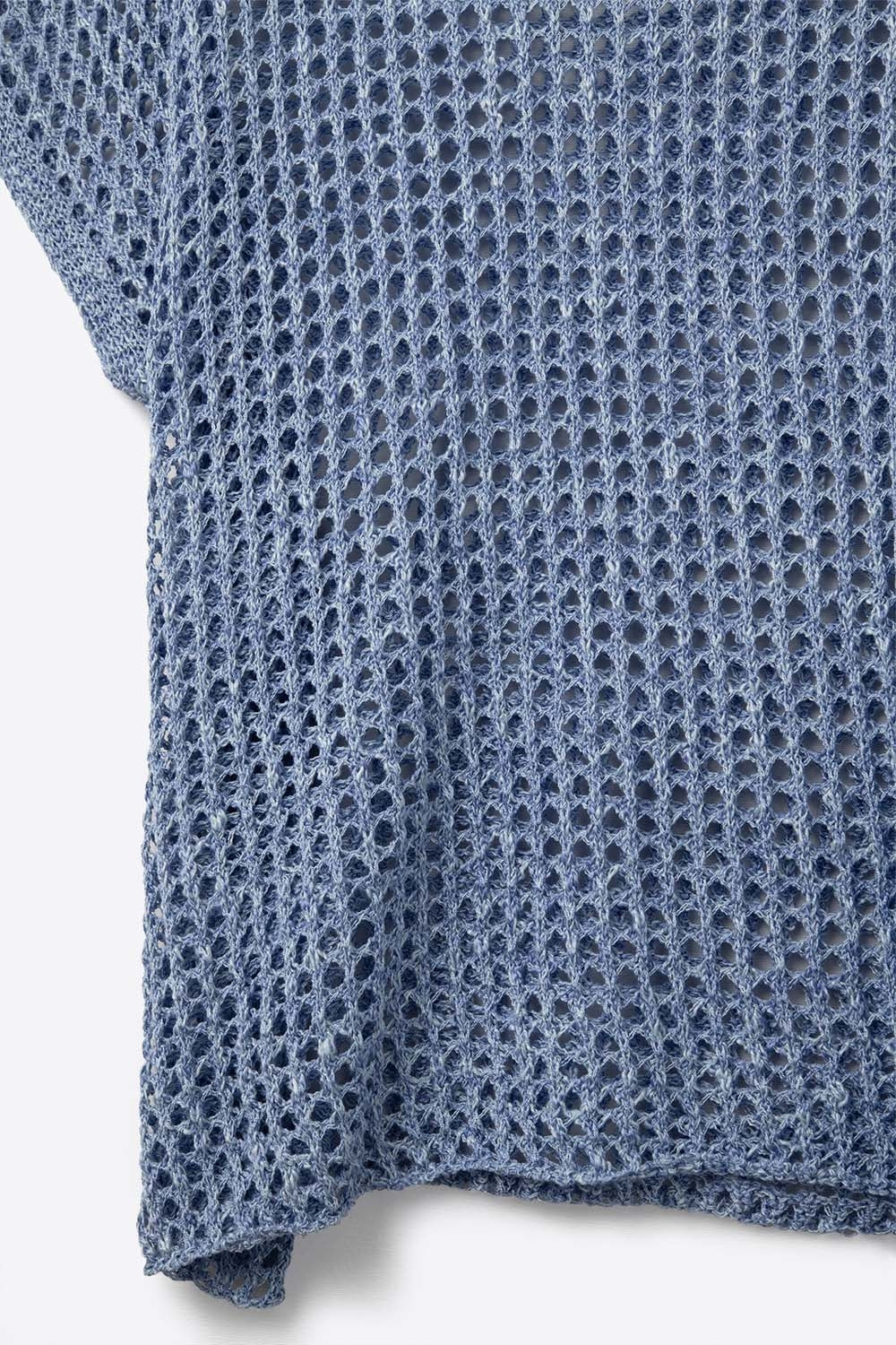 Opengebreide, afhangende top met korte mouwen in blauw