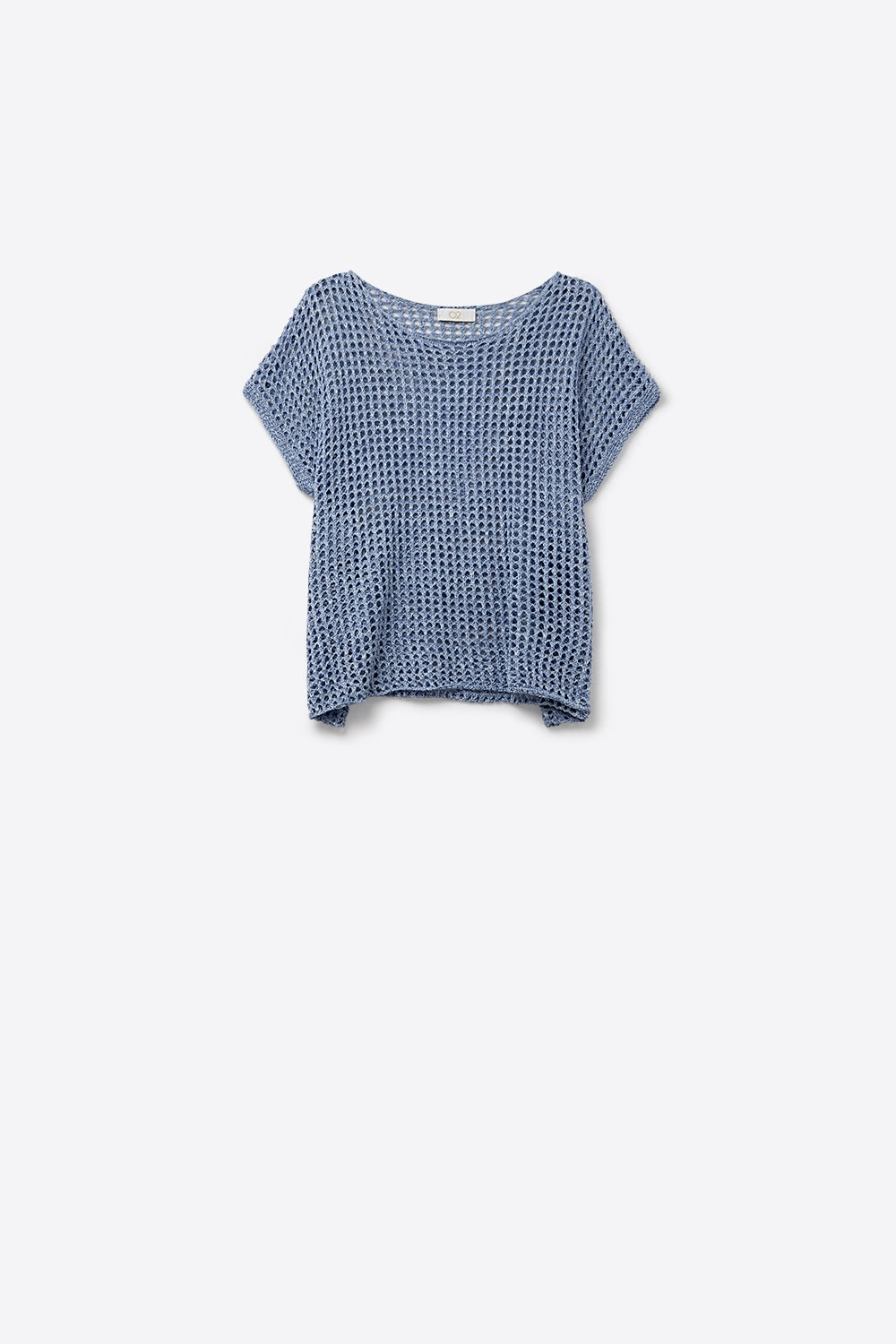 Q2 Open-knit dropped Short-sleeved Top in blue