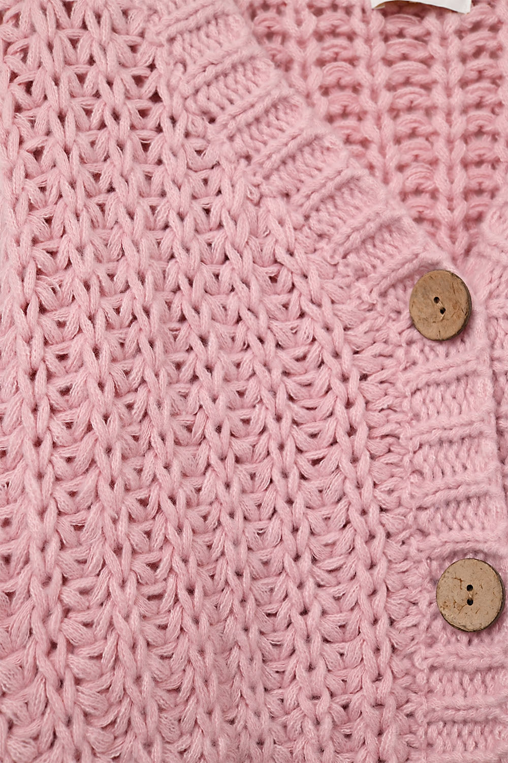 Open Knitted Chunky Cardigan in pink with relaxed sleeves